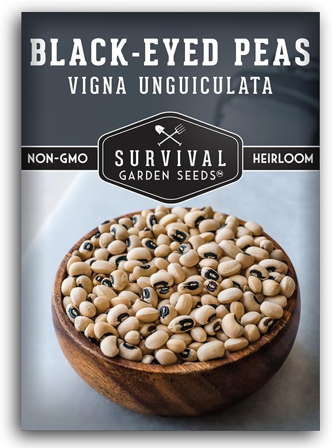 Black Eyed Pea Seeds for Planting - Heirloom Non-GMO Cowpea Variety - Drought Tolerant, High-Yield Southern Field Peas for Home Gardens and Food Independence - Survival Garden Seeds (1 Pack)