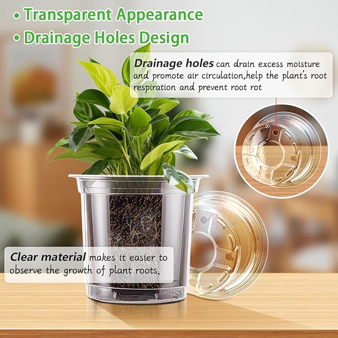 SupKing 4 Inch Clear Plant Nursery Pots 20 Packs Small Plastic Seed Starters Orchid Flower Pot with Drainage Holes for Transplanting Succulents Cuttings Seedlings Bonus 15 Plant Labels