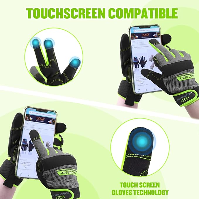 HANDLANDY Work Gloves for Men & Women, Utility Mechanic Working Gloves Touch Screen, Flexible Gardening Gloves for Yard