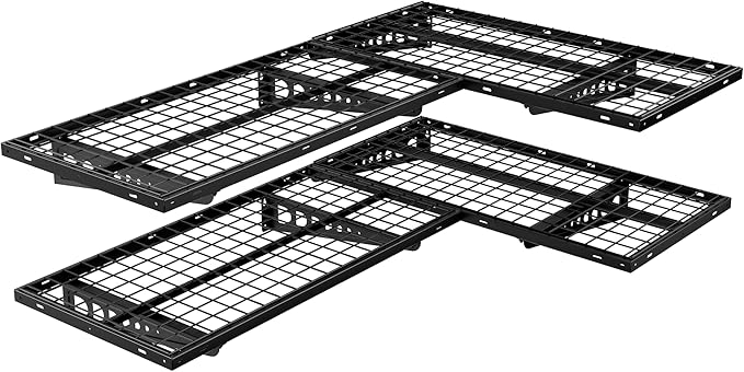 FLEXIMOUNTS 4 Pack 2x4ft Corner Wall Shelving Garage Storage Rack, 24x48 inch Floating Shelves, 1320lbs Total Weight Capacity, Black
