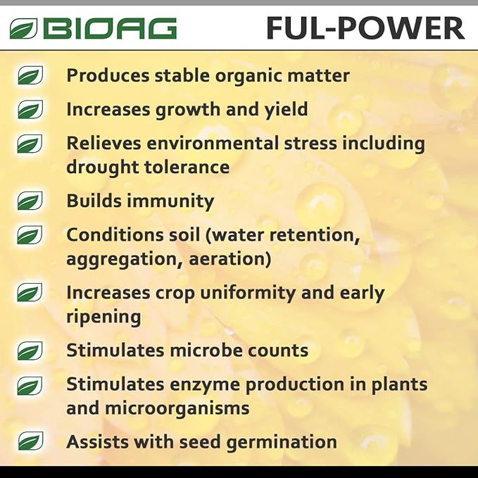 BIOAG Ful-Power Liquid Organic Humic Acid Amendment - Fulpower Increases Yield in Hydroponics, Soil, Soilless Media - Plant Nutrient (1 gal)