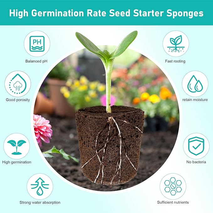 50P Seed Starter Sponge for Germinate Quickly, Hydroponic Sponges Grow Starter Pod for Plants Vegetables Flowers Seedling Starter Sponges Kit, Rapid Rooter Plugs for LAPOND Hydroponics Growing System