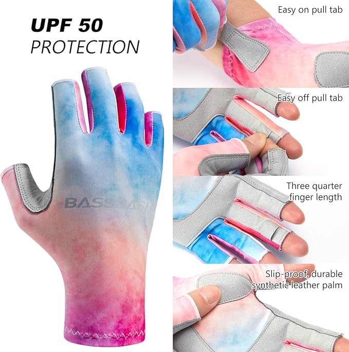 BASSDASH ALTIMATE UPF 50+ Women’s Fishing Gloves UV Sun Protection Fingerless Gloves for Kayaking Paddling Hiking Cycling Driving Shooting Training