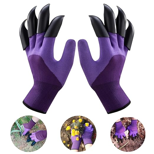 Garden Gloves with Claws, Breathable Gardening Work Gloves for Digging, Claw Gardening Gloves for Planting, Anti-Puncture Garden Gloves Best Gifts for Gardeners(1Purple).
