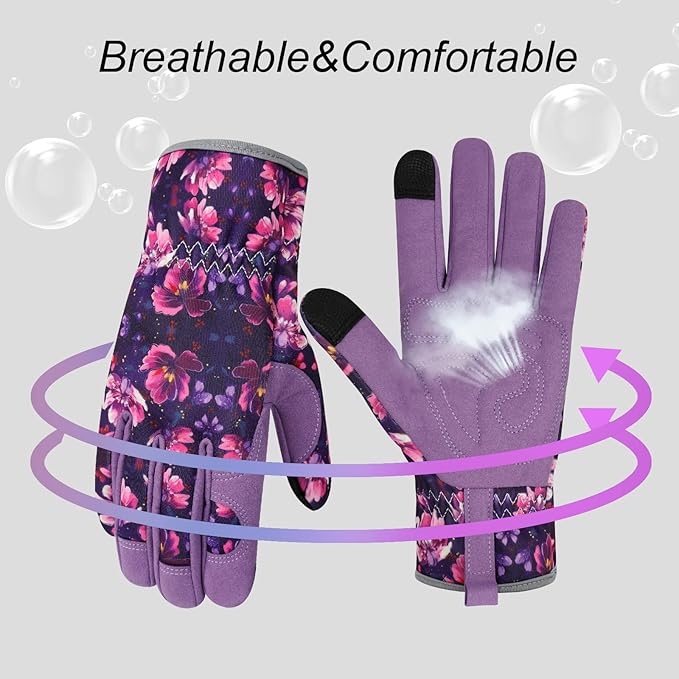 Leather Gardening Gloves for Women Thorn Proof Garden Gloves Touch Screen Working Gloves Gifts,M