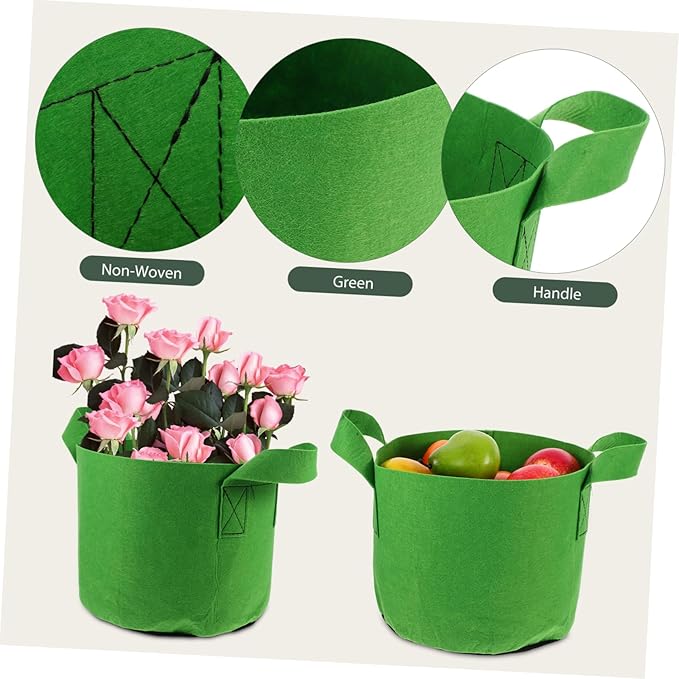 Kisangel 5pcs Reusable Garden Grow Bags Breathable Non Woven Fabric Planting Bags with Robust Handles for Growing Potatoes Vegetables Flowers and Fruits Efficient Drainage and Air