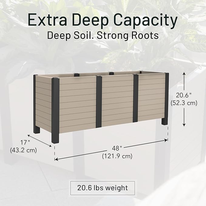 Tierra Verde 17"x48" Garden Trough – Raised Planter for Easy Backyard Gardening