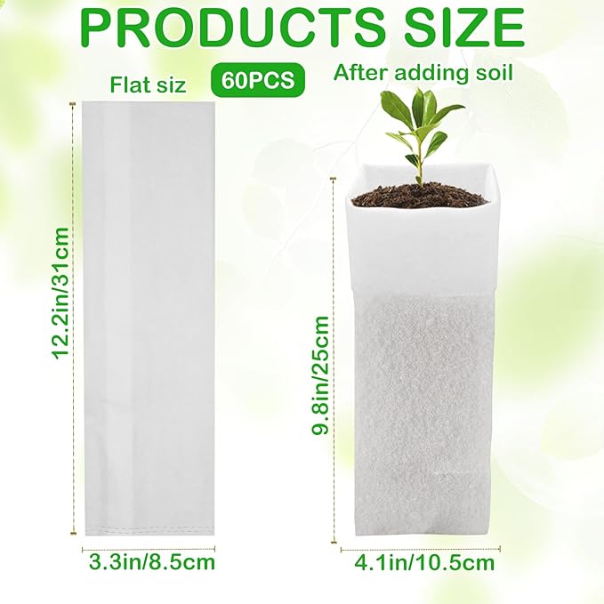 CANIPHA 60Pcs Nursery Grow Bags, Biodegradable Non-Woven Fabric Plant Bags, Seedlings Growing Pots for Vegetable Flowers Fruits Tree Planting (12.2 3.3 Inches)