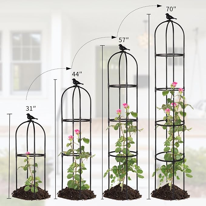 Garden Obelisk Trellis for Climbing Plants Outdoor, 6.3 ft Tall Rose Trellis Climbing Plants Support for Potted Light Vine Flower Vegetable Cucumber Trellis Raised Garden Bed, Black, 1PCS
