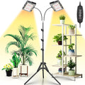LBW Grow Light for Indoor Plants, Dual Heads Full Spectrum LED Plant Light with Stand, Auto On/Off Timer, 6 Dimmable Levels, 3 Switch Modes, Adjustable Tripod Stand 15-63 inches