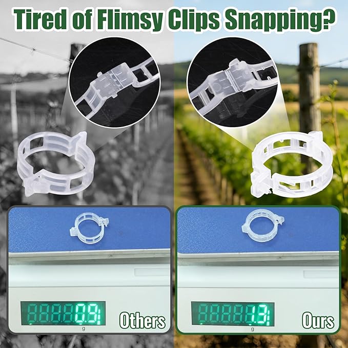 300Pcs Thickened Tomato Clips, Plastic Trellis Clips for Grape Vine, Tomato Vine, Vegetable Plants, Plant Support Clips to Help Plants Grow Upright & Healthier