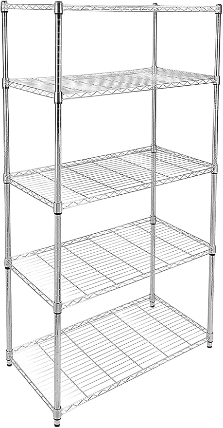 Simple Deluxe Heavy Duty 5-Tier Shelving Unit, 13.98''D x 35.83''W x 61.02''H Storage Shelving with 1250 lbs Capacity, Chrome