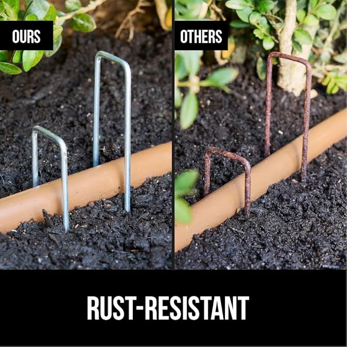 GORILLA GRIP 100 Pack Strong Galvanized Steel Landscape Staples, Rust-Resistant Sharp Tips, Plant and Garden Stakes, Adjustable Ground Yard Anchors, Outdoor Metal Landscaping Pins for Lawn, 6 Inch