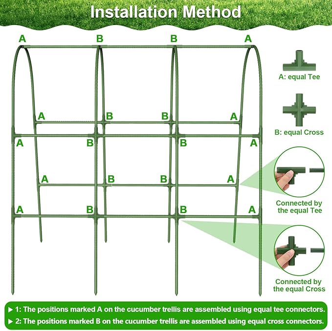 Cludoo Cucumber Trellis for Raised Bed Garden, U-Shape Arch Trellis for Climbing Plants Outdoor, Metal Vegetables Trellis with Netting, Garden Trellis for Cucumber Plants Sweet Pea Bean Grape