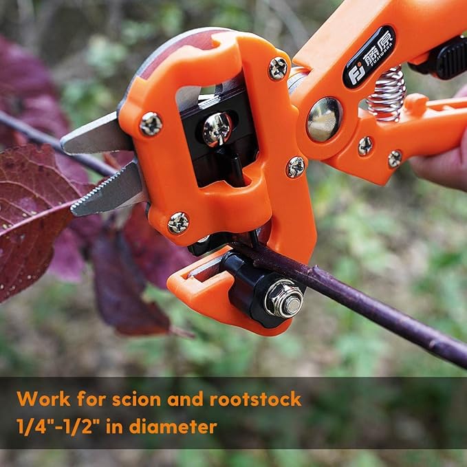 FUJIWARA Garden Grafting Tool, Multifunctional Pruning Kit, U-Graft/V-Graft/Ω-Graft Seedling for Fruit Tree Branch Grafting Set, Including Graft Tapes, Replacement Blades, Fixing Clip, Yellow