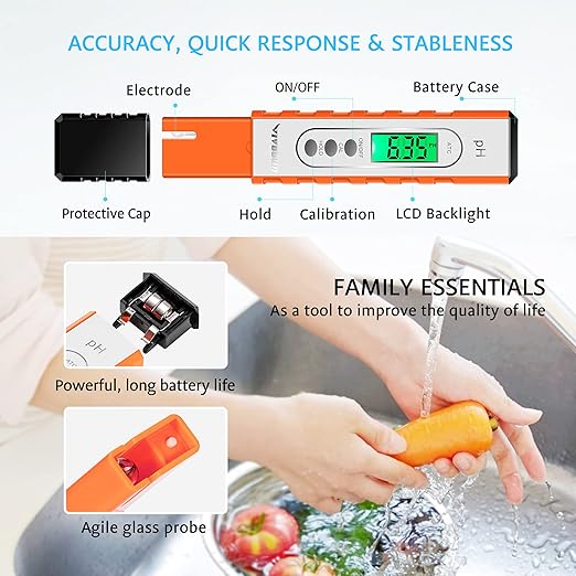 VIVOSUN PH Meter Digital PH Tester Pen and Soil Tester, 3-in-1 Plant Moisture Meter Light and PH Tester for Home, Garden, Lawn, Farm, Indoor and Outdoor Use