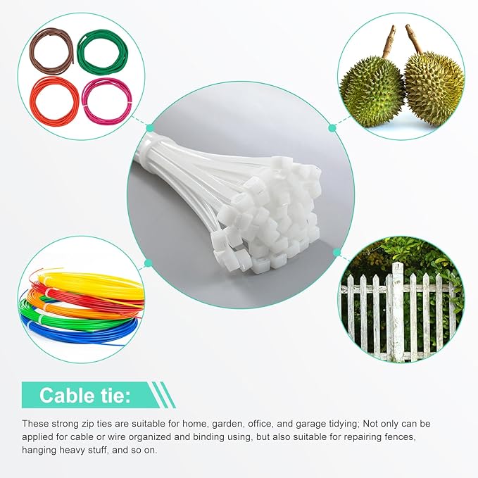 Shappy 50 Pcs Zip Ties Heavy Duty Strong Large Cable Wire Ties Zip Industrial Sturdy Wire, Awnings Tying Branches Bundling of Crops Fixed Water Pipes(12 Inch,White)