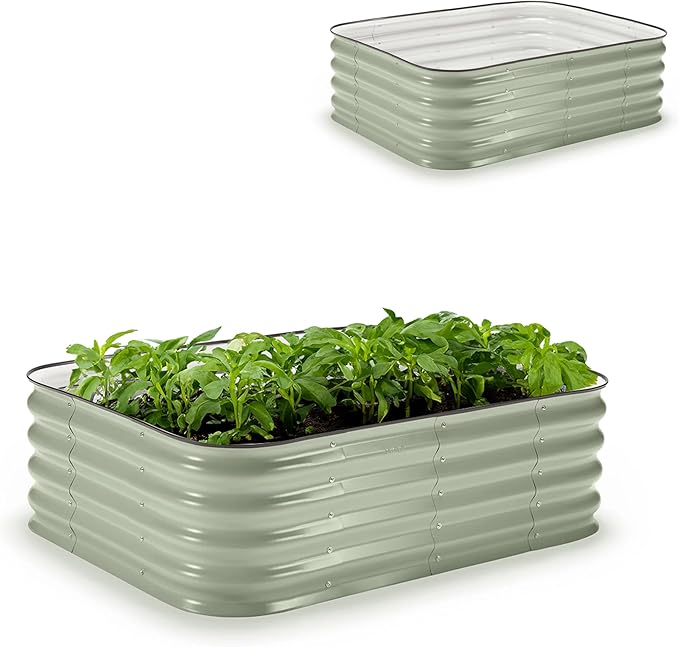 Epic Gardening 6-in-1 Modular Galvanized Raised Garden Bed Kit, 15" Tall Metal Planter Box, Durable Aluzinc Steel Raised Garden Bed Outdoor for Vegetables, Herbs, Flowers & Fruits - Small Mist Green