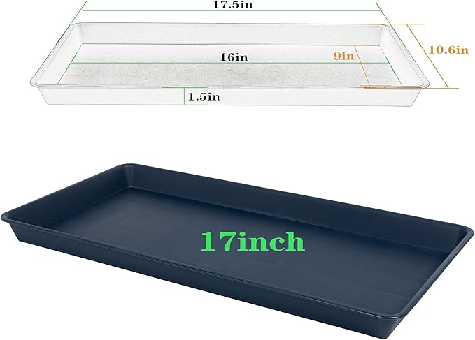 VUWEZ 4 Pack Plant Saucer Tray Rectangular, Plant Growing Nursery Trays, Heavy Sturdy Seed Starting Trays, Plant Starter Trays for Indoors No Holes, Seed Starter Growing Tray (17.5"x10.6", Blue)