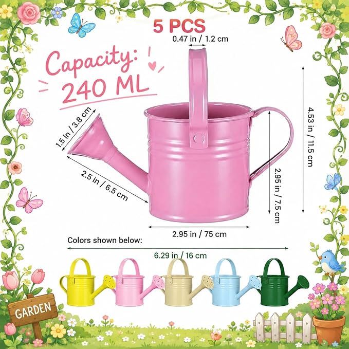 Homoyoyo 5pcs Small Watering Can Mini Metal Watering Cans for Girls Boys Indoor Plants Garden Home Craft Housewarming