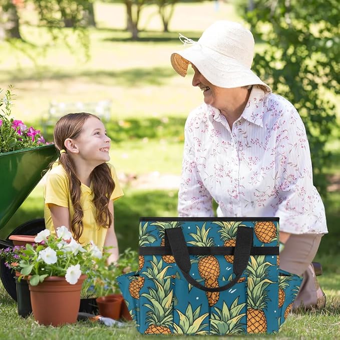 Garden Tool Bag Organizer Garden Tote Bag with Pockets Pineapple Pattern Summer Tool Storage Organizer Gardening Tool Kit Holder 13" x 6.8" x 2.8"