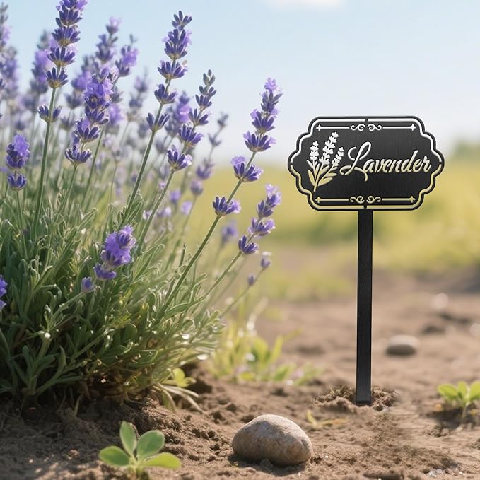 CUTHOLLOW Metal Plant Marker Stake Lavender for Outdoor Indoor, Waterproof 11.8 inch Cute Garden Plant Labels Sign Tag for Herb, Farmhouse Greenhouse Decor - Funny Gardening Gifts