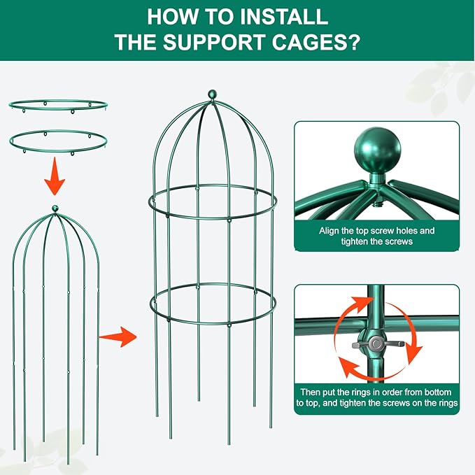 DoCred 3 Pack Plant Support Cage Large Peony Cages and Supports Peony Cage Obelisk Trellis for Climbing Plants Tomato Cages Plant Supports for Outdoor Plants Garden Decor, Green
