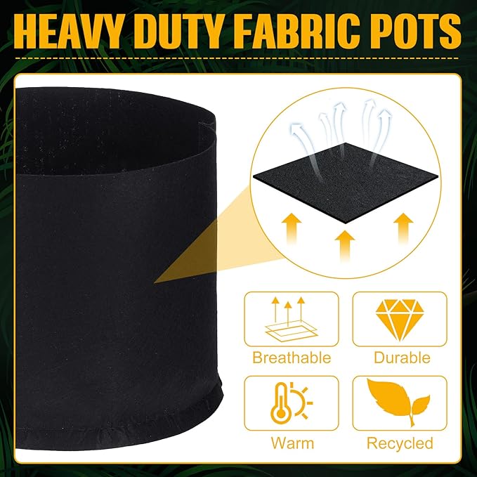 Zubebe 60 Pack Plant Grow Bags Bulk Garden Bags Aeration Grow Pots Heavy Duty Thickened Nonwoven Fabric Plant Pots Black Planting Container for Potato Tomato Vegetable Flower Fruits (5 Gallon)