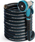 Heavy Duty Garden Hose 100 ft, NON-EXPANDABLE Water Hose with 10 Function Spray Nozzle, Lightweight Kink-less Hybrid Hose with Swivel Handle, Male to Female Fittings