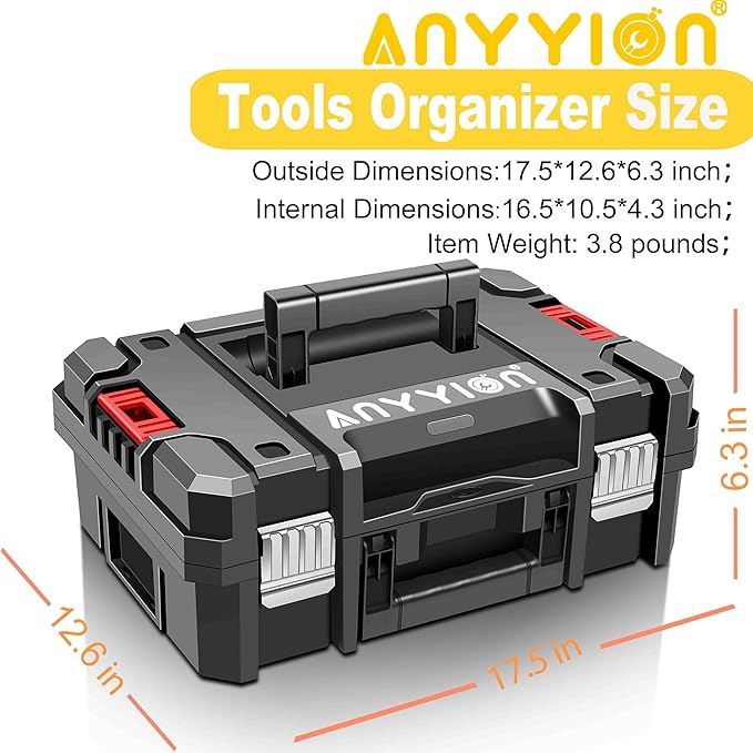 Anyyion 17In Tool Box,Double handles, Stackable, Essential for Home Decor.（Internal Size:16.54”L*10.55”W*4.33”H) (Double handles)