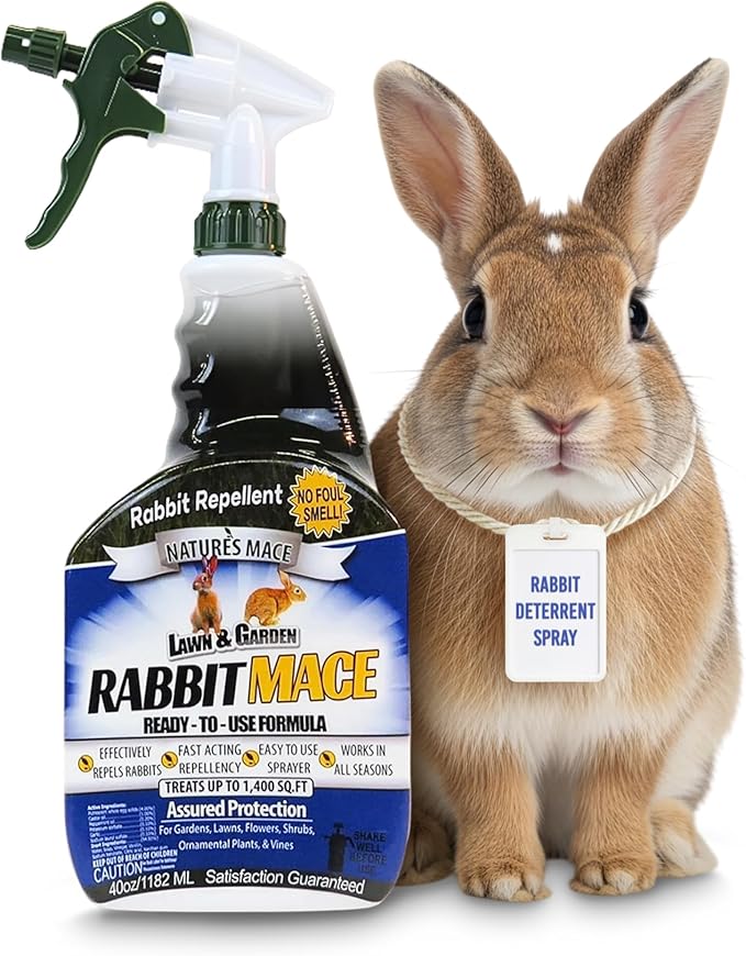 Nature’s Mace Rabbit Concentrate, Outdoor Rabbit Repellent Spray, Mint Scent, Safe for People, Pets & Plants, Protects Garden & Lawn from Rabbits 40 Fl Oz (Pack of 1)