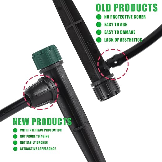 Drip Irrigation Emitters for 1/4" Drip Tubing,Adjustable 360 Degree Automatic Irrigation Drippers on 5.5" Arrow Stake,with1/4 Locked Tee for Watering System(10Pcs Drippers and 10Pcs Tee)