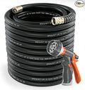 SPECILITE Garden Water Hose 150 ft x 3/4 in Heavy Duty, Flexible and Lightweight, Burst 600 psi, Kink-less Hybrid Rubber Pipe for Backyard, 3/4'' Brass Fittings, Black
