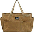 Portable Garden Camping Tool Storage Bag,Waxed Canvas Firewood Carrier Tote bag,Collapsible Sturdy Garden Basket Great for Women, Gardener, Electrician, Repairer (Khaki)