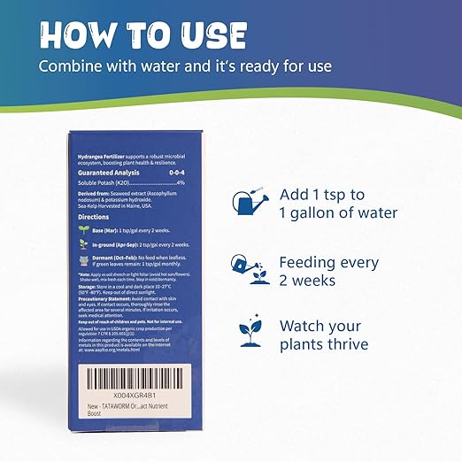 Organic Hydrangea Fertilizer - Gentle Liquid Seaweed Plant Food, Nutrient Boost for Acid-Loving Plants Root Growth, Soil Health, Vibrant Blooms & Foliage, Made from Maine Kelp, 2oz Makes 12 Gallons