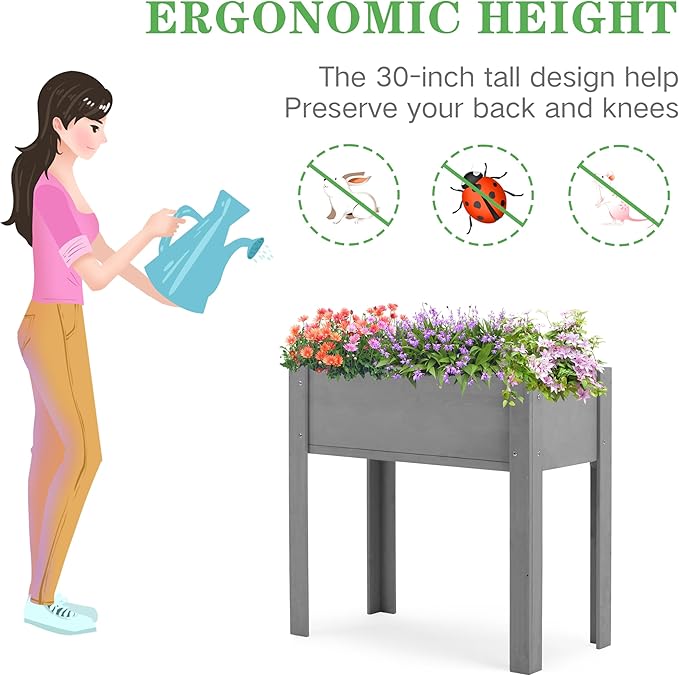 Raised Garden Bed with Legs (31x16x31''), Solid Wood Elevated Planter Box for Outdoor