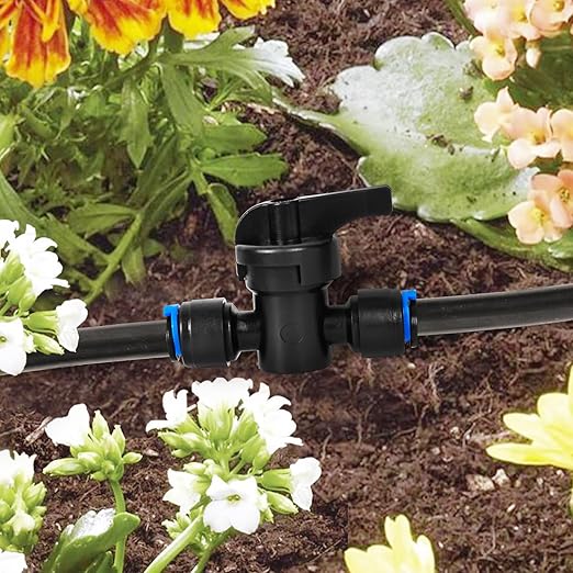10 Pack 1/4" Drip Irrigation Shut Off Valve, Quick Connect Universal Drip Irrigation Tubing Coupling Valve, Connector Locking Fitting for Sprinkler or Drip Irrigation System Parts & Connectors