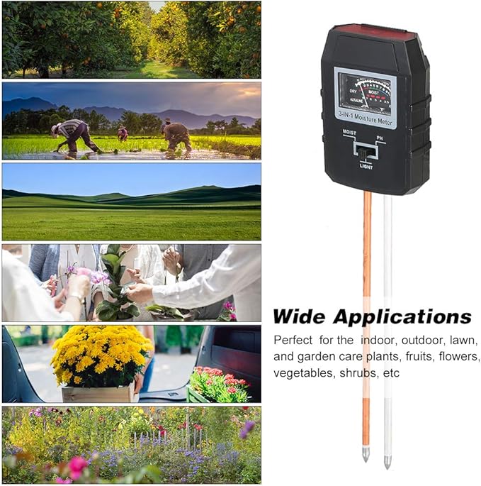 Soil pH Light Meter 3 - in - 1 Soil Test Kit No Battery Required for Indoor Outdoor Garden Lawn Farm - Rust - Proof, Portable Design, Easy Operation