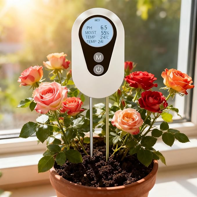 4-in-1 Soil Tester, Digital Soil Moisture, pH, Light, and Fertility Meter for Orchards, Farmlands, Potted Plants, Flowers, Fruits, Vegetables, Balcony Gardeners