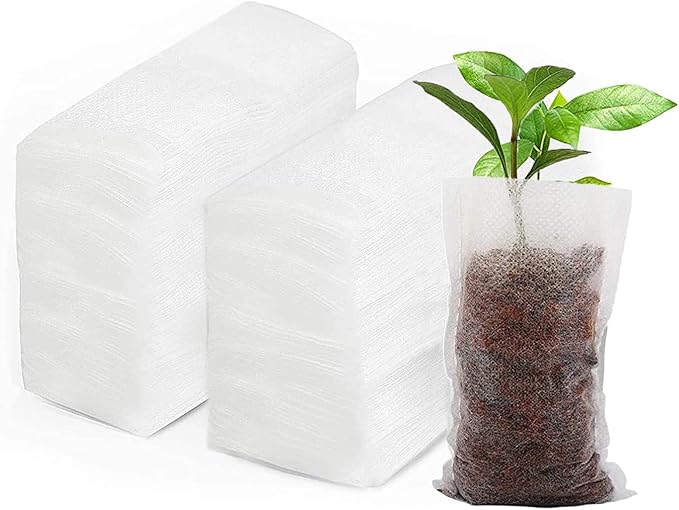 Tarklanda 100pcs Grow Bags, Biodegradable Non-Woven Plant Nursery Bags, 9.8*9.8 Inches, White, Indoor Use