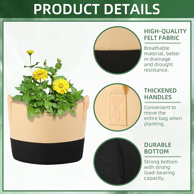 12 Pack 15 Gallon Grow Bags Colorful Fabric Plant Pots with Handles 15 Gal Garden Grow Bags Fabric Grow Pots Plant Growing Bags Vegetable Planting Bags for Garden and Outdoor (15 Gallon)