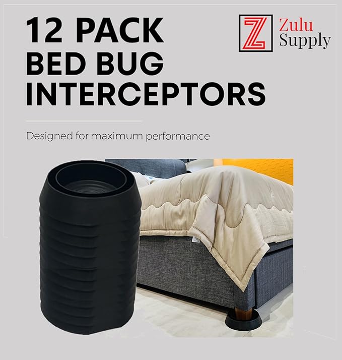 Bed Bug Interceptor Traps – Black 12-Pack Passive Monitor & Detection Trap – Universal Fit for Bed & Furniture Legs – Reusable Non-Climbable Wall Pest Control Protection (Black 12-Pack)