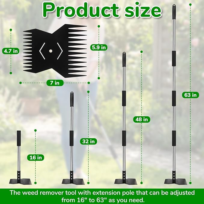 Garden Weed Tool,Portable Gardening Weeder Tool,63" Weeding Tools Gardening Long Handle,Easy Weeding Without Bending or Squatting Down,Suitable for Farm Planting,Gardening(Black 24 Claws)