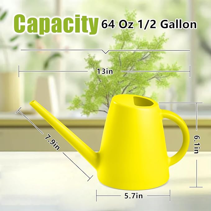 Heavy Plant Watering Can - Plastic Indoor and Outdoor - 1/2 Gallon - Yellow