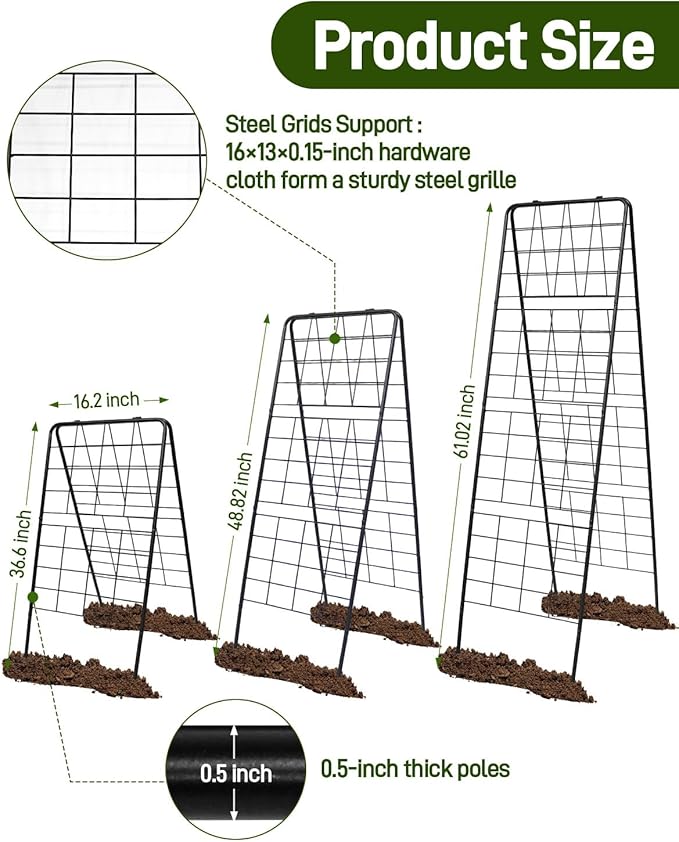 2 Pcs 60"x16.2" Heavy Duty Steel A-Frame Garden Trellis for Climbing Plants – Rust-Proof Metal Trellis with Hardware Cloth, Perfect for Raised Beds,Cucumbers,Tomatoes & Outdoor Vines (Black)