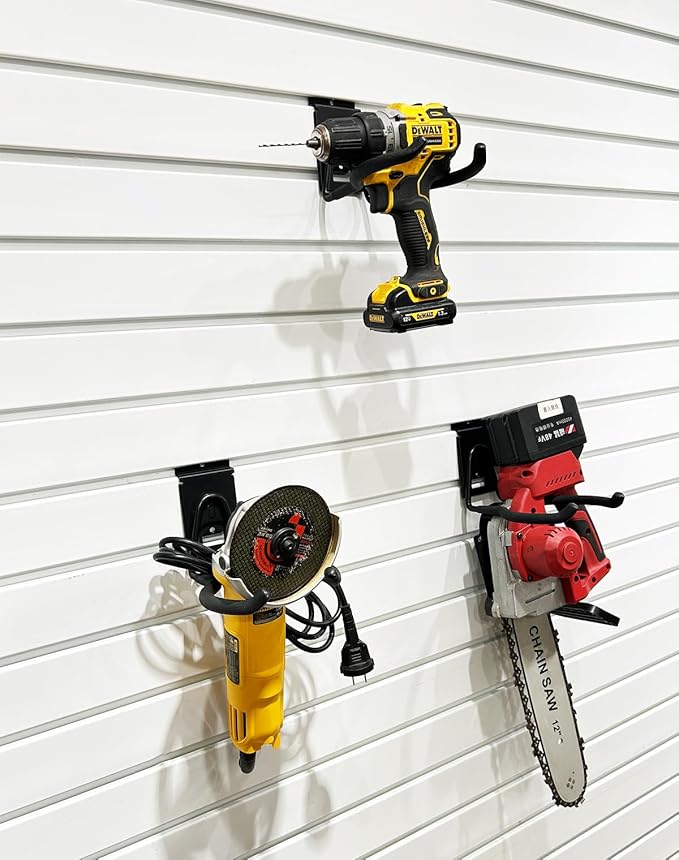 Power Tool Organizer for Slatwall, Garage Hooks for Hanging Yard Tools, Anti-Slip Weedeater Rack and Trimmer Holder, Versatile Slat Wall Drill Holder, 620 Series Slatwall Hooks