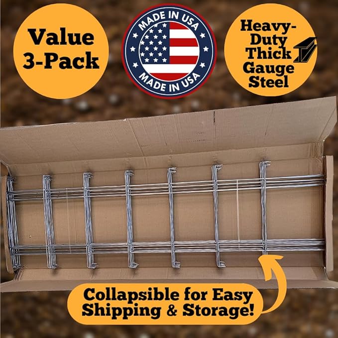 Happy Trees Large Heavy Duty Tomato Cages - Support Trellis for Climbing Vegetables and Plants - 18" x 18" x 58" - Thick Gauge Galvanized Steel, Collapsible Easy Storage, 3-Pack, Made in USA