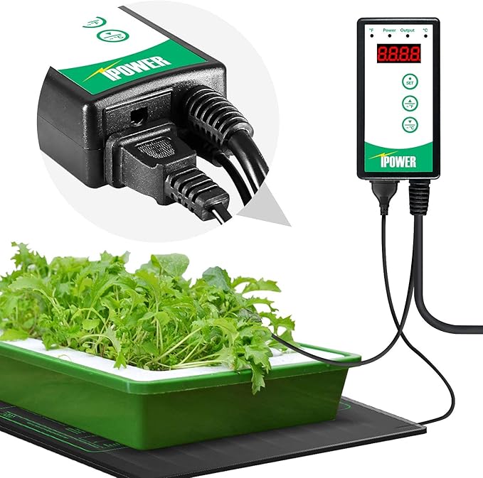 iPower Digital Heat Mat Thermostat Controller and 48" x 20.75" Carbon Film Seeding Warm Hydroponic Pad with Temperature Adjustable Knob