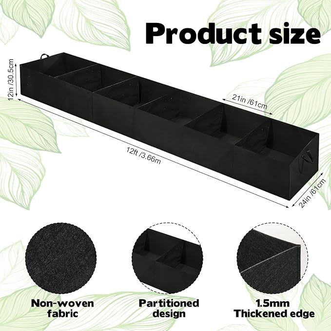 12x2x1ft Fabric Raised Garden Bed, 6 Grids Breathable Outdoor Planter Box Garden Growing Bags with Handle, Garden Grow Planter Bags Plant Bed for Growing Herbs Flowers and Vegetables