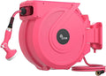 Retractable Garden Hose Reel 5/8 in x100 ft, Heavy Duty Wall Mounted Hose Reel with 10- Function Sprayer Nozzle, Any Length Lock/Automatic Slow Return System,180° Swivel Bracket